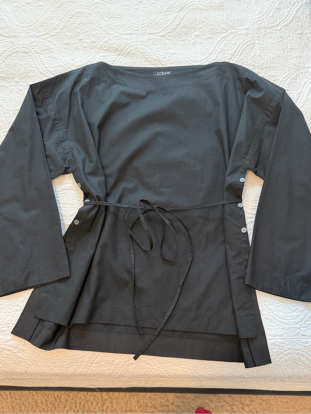 J. Crew “Ciel” Black Cotton Poplin Top